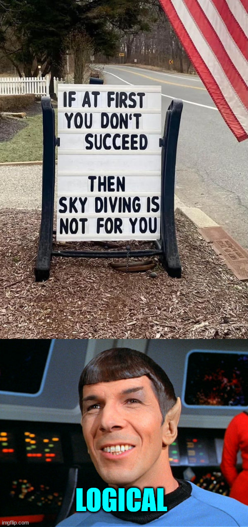 Skydiving logic | LOGICAL | image tagged in spock agrees,eye roll,skydiving,logic | made w/ Imgflip meme maker