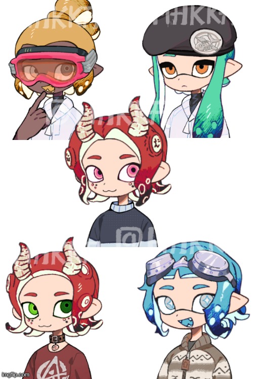 Splatoon ocs! (In order: Aella, Rorie, Georgie, Tako, and Blue) | made w/ Imgflip meme maker