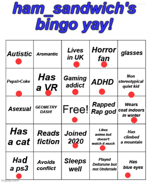 Ham's bingo board! | 0; d | image tagged in ham's bingo board,lgbtq,bingo | made w/ Imgflip meme maker