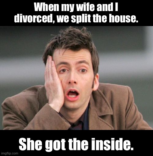 Divorce | When my wife and I divorced, we split the house. She got the inside. | image tagged in face palm | made w/ Imgflip meme maker