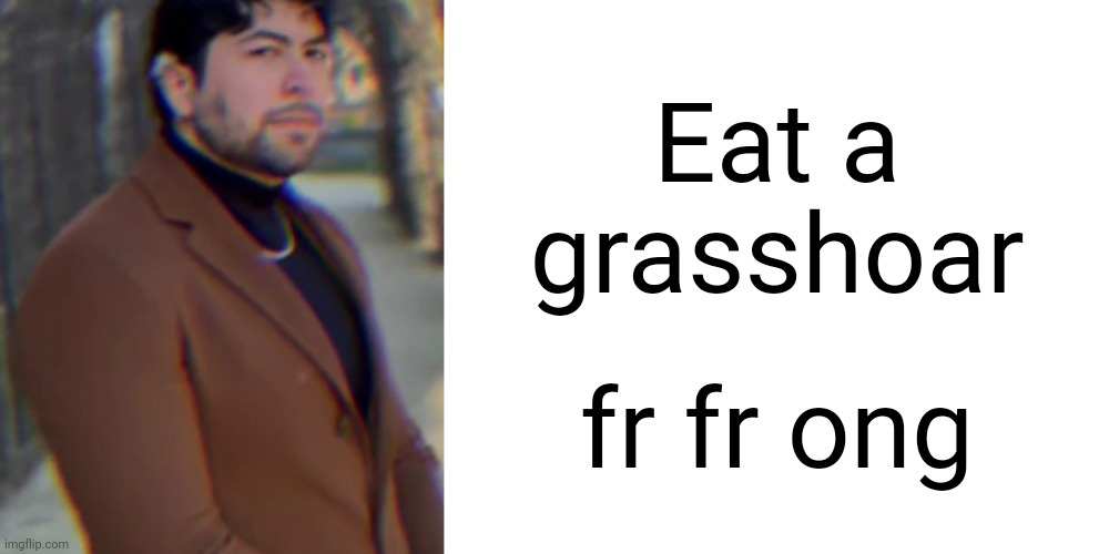 Master Oogwgay template | Eat a grasshoar; fr fr ong | image tagged in master oogwgay template | made w/ Imgflip meme maker