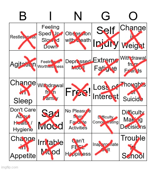 oh | image tagged in depression bingo | made w/ Imgflip meme maker