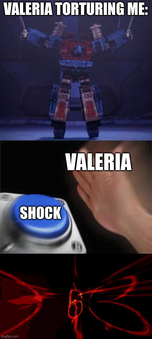 Valeria torturing me | VALERIA TORTURING ME:; VALERIA; SHOCK | image tagged in memes,blank nut button,fortnite | made w/ Imgflip meme maker