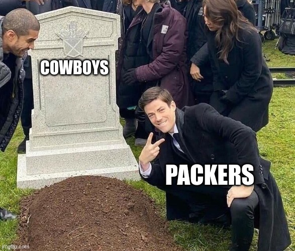 Peace sign tombstone | COWBOYS; PACKERS | image tagged in peace sign tombstone | made w/ Imgflip meme maker