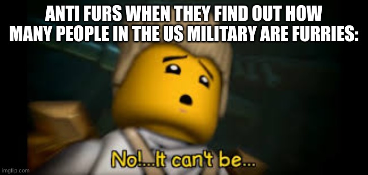 Anti-furs | ANTI FURS WHEN THEY FIND OUT HOW MANY PEOPLE IN THE US MILITARY ARE FURRIES: | image tagged in it cant be | made w/ Imgflip meme maker