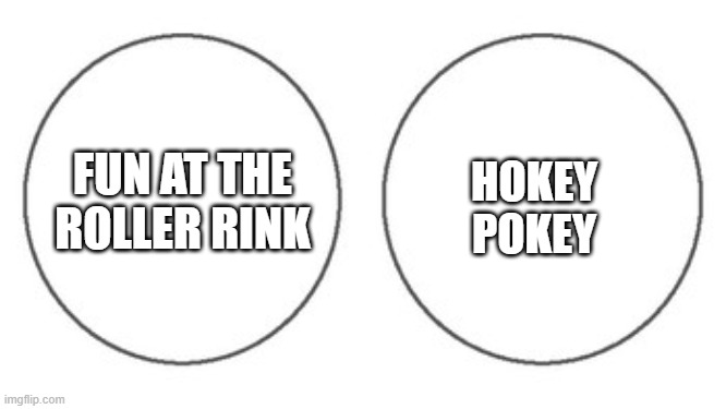 Two literal mutual exclusives | FUN AT THE ROLLER RINK; HOKEY POKEY | image tagged in non overlapping venn diagram | made w/ Imgflip meme maker
