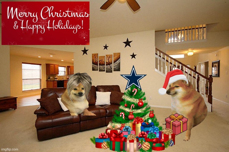Cheems' first Christmas | image tagged in living room ceiling fans | made w/ Imgflip meme maker