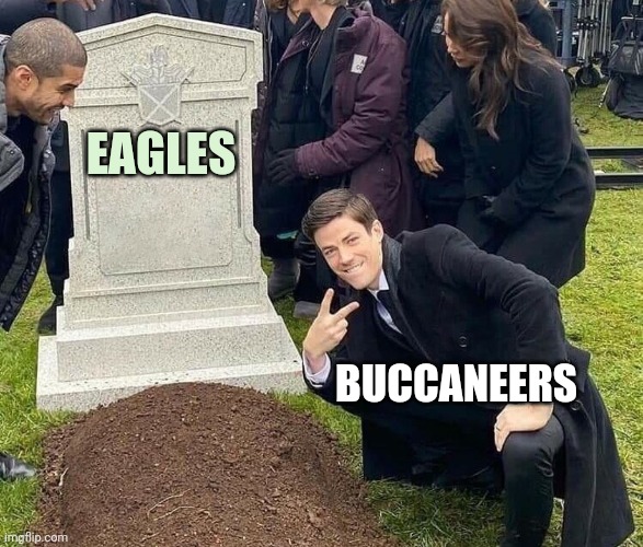 Peace sign tombstone | EAGLES BUCCANEERS | image tagged in peace sign tombstone | made w/ Imgflip meme maker