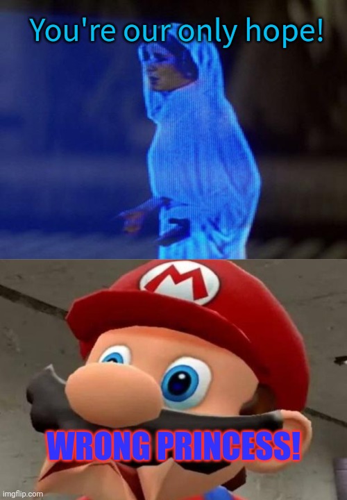 You're our only hope! WRONG PRINCESS! | image tagged in help me obi wan,mario wtf | made w/ Imgflip meme maker