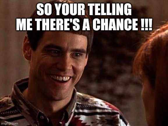 So Your Telling Me There's a Chance !!! | SO YOUR TELLING ME THERE'S A CHANCE !!! | image tagged in dumb and dumber | made w/ Imgflip meme maker