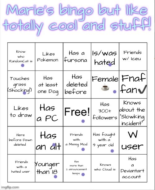 I'm probably not hated but I'm definitely on a thin line | image tagged in marie s bingo | made w/ Imgflip meme maker