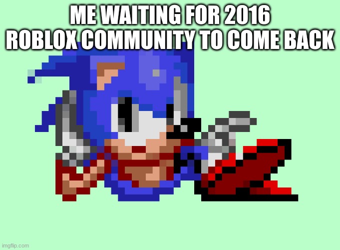 Sonic waiting | ME WAITING FOR 2016 ROBLOX COMMUNITY TO COME BACK | image tagged in sonic waiting | made w/ Imgflip meme maker