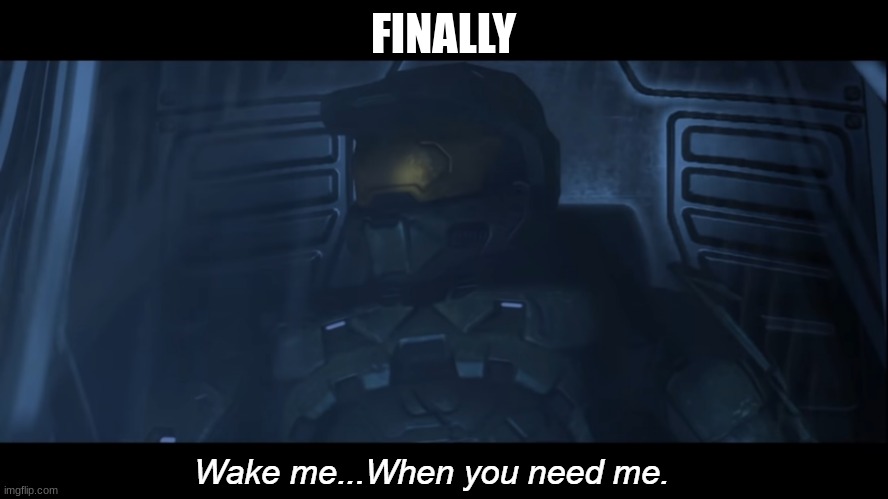 Halo 3 wake me when you need me | FINALLY | image tagged in halo 3 wake me when you need me | made w/ Imgflip meme maker