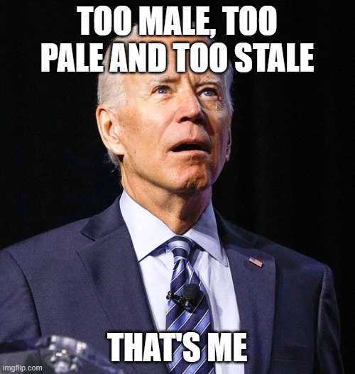 Joe Biden | TOO MALE, TOO PALE AND TOO STALE THAT'S ME | image tagged in joe biden | made w/ Imgflip meme maker
