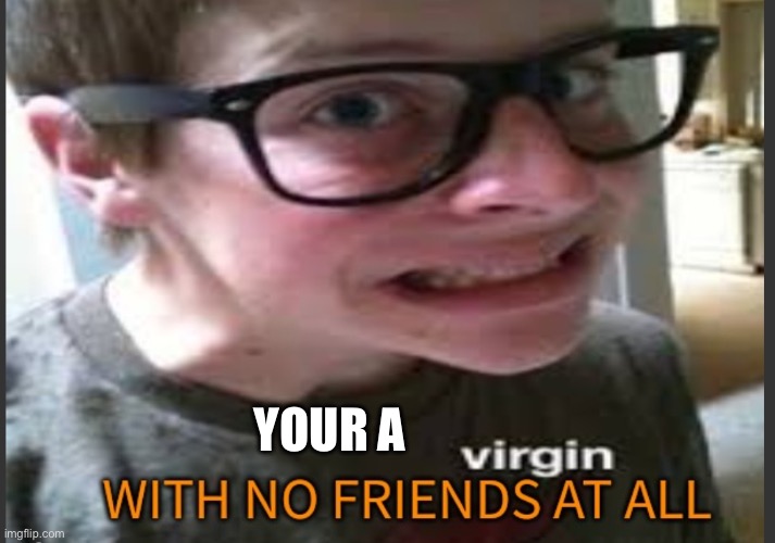 A virgin with no actual friends at all | YOUR A | image tagged in a virgin with no actual friends at all | made w/ Imgflip meme maker