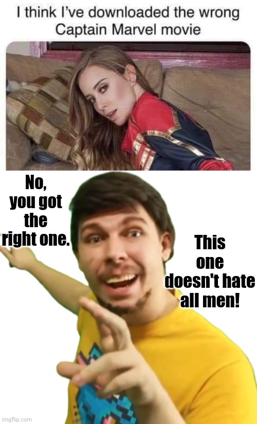Cap'n Mabel porn movie | This one doesn't hate all men! No, you got the right one. | image tagged in mr beast pointing guy with transparency | made w/ Imgflip meme maker