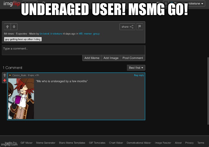 Bro just admit it lol | UNDERAGED USER! MSMG GO! | made w/ Imgflip meme maker