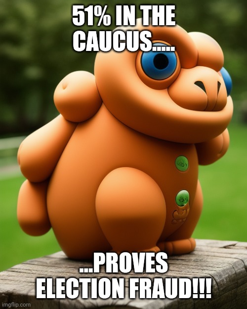 the noise that goes squonk | 51% IN THE CAUCUS..... ...PROVES ELECTION FRAUD!!! | image tagged in the noise that goes squonk | made w/ Imgflip meme maker