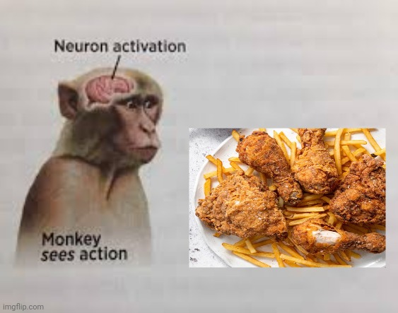 Fried chicken and fries | image tagged in neuron activation,fried chicken,fries,chicken,french fries,memes | made w/ Imgflip meme maker