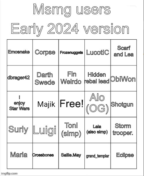 MSMG user early 2024 bingo (V2.5) Blank Meme Template