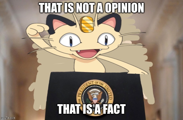 Meowth party | THAT IS NOT A OPINION THAT IS A FACT | image tagged in meowth party | made w/ Imgflip meme maker