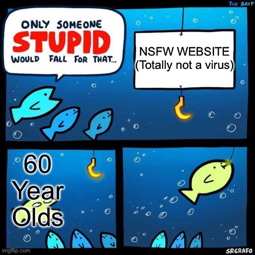 I cringed while doing this meme | NSFW WEBSITE

(Totally not a virus); 60 Year Olds | image tagged in only someone stupid would fall for that | made w/ Imgflip meme maker