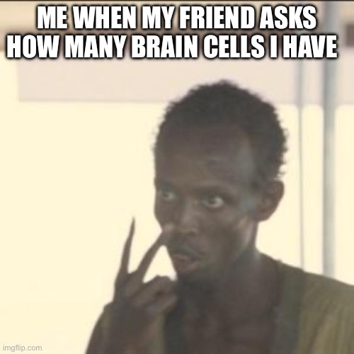 Look At Me Meme | ME WHEN MY FRIEND ASKS HOW MANY BRAIN CELLS I HAVE | image tagged in memes,look at me | made w/ Imgflip meme maker