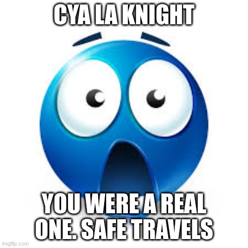 he was pretty cool ngl | CYA LA KNIGHT; YOU WERE A REAL ONE. SAFE TRAVELS | image tagged in shocked blue guy | made w/ Imgflip meme maker