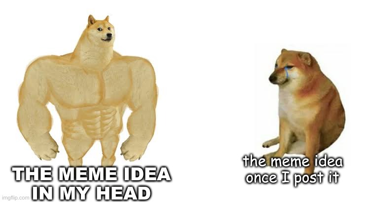 Strong doge weak doge | THE MEME IDEA  IN MY HEAD; the meme idea once I post it | image tagged in strong doge weak doge,memes,silly,not silly,kys | made w/ Imgflip meme maker