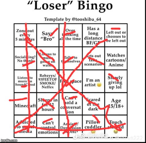 i feel called out | image tagged in loser bingo | made w/ Imgflip meme maker