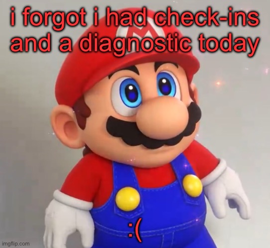 RPG Mario | i forgot i had check-ins and a diagnostic today; :( | image tagged in rpg mario | made w/ Imgflip meme maker