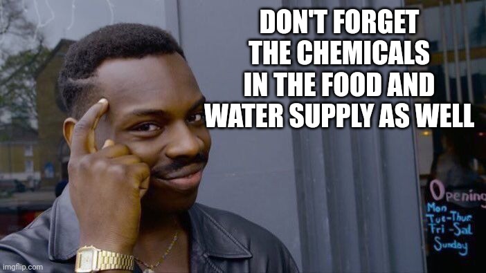 Roll Safe Think About It Meme | DON'T FORGET THE CHEMICALS IN THE FOOD AND WATER SUPPLY AS WELL | image tagged in memes,roll safe think about it | made w/ Imgflip meme maker