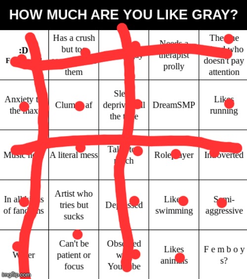 Gray's Bingo | image tagged in gray's bingo | made w/ Imgflip meme maker