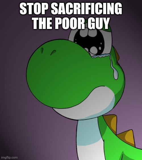 They gave him a flutter jump for a reason | STOP SACRIFICING THE POOR GUY | image tagged in sad yoshi,yoshi | made w/ Imgflip meme maker