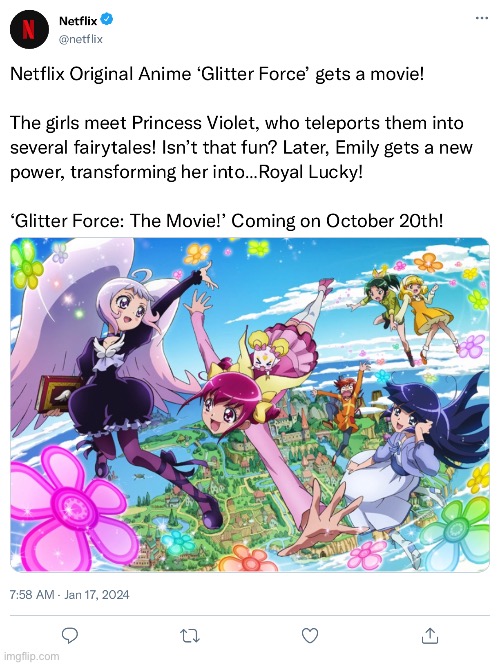 I guess it’s happening (made with tweetgen) | image tagged in netflix,precure,smile precure,fake news,glitter force | made w/ Imgflip meme maker