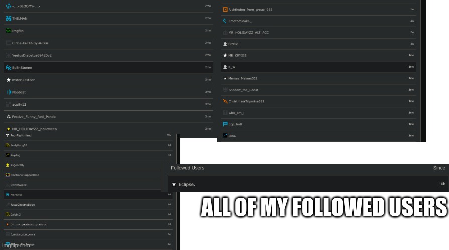 All of my followed users | ALL OF MY FOLLOWED USERS | image tagged in meme,followed | made w/ Imgflip meme maker