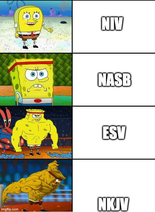 Strong spongebob chart | NIV; NASB; ESV; NKJV | image tagged in strong spongebob chart | made w/ Imgflip meme maker