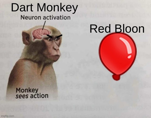 Dart Monkey's Neuron Activation | Dart Monkey; Red Bloon | image tagged in monkey neuron activation | made w/ Imgflip meme maker