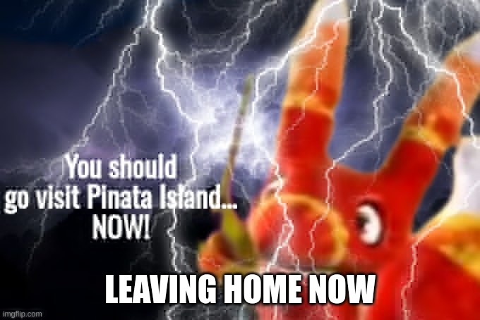 You should go visit Pinata Island...NOW! | LEAVING HOME NOW | image tagged in you should go visit pinata island now | made w/ Imgflip meme maker