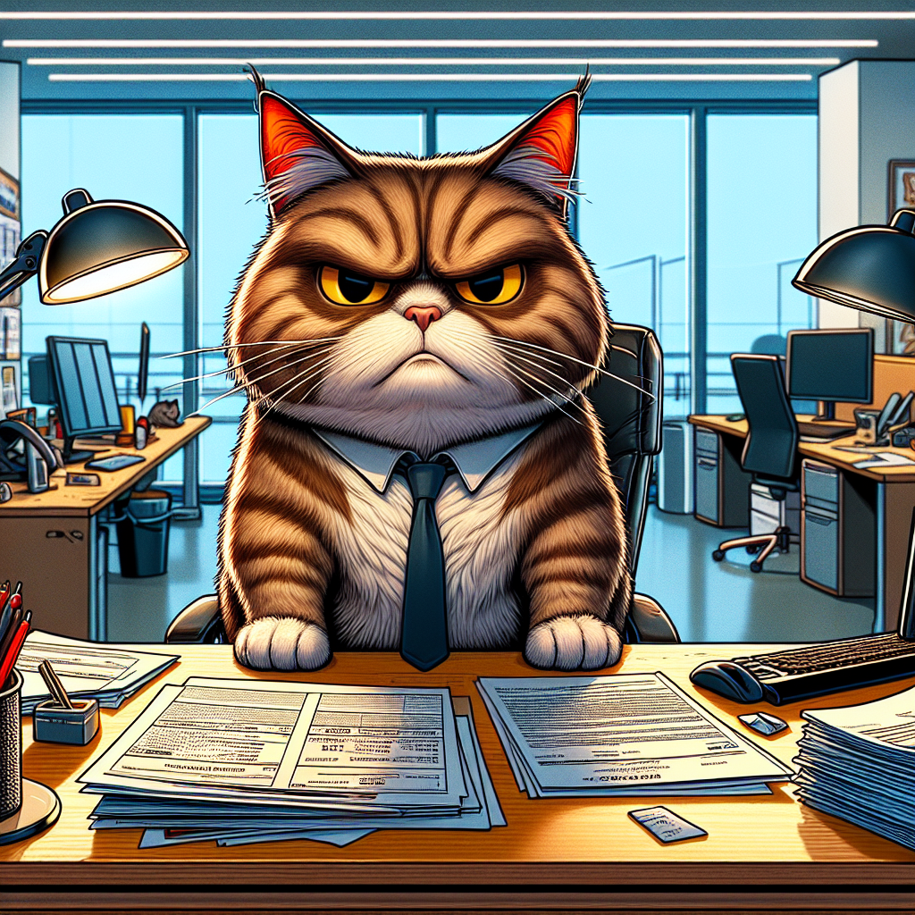 Grumpy cat in an office Blank Meme Template