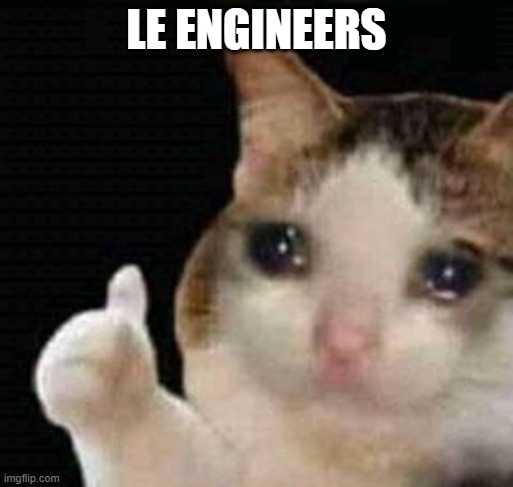 sad thumbs up cat | LE ENGINEERS | image tagged in sad thumbs up cat | made w/ Imgflip meme maker