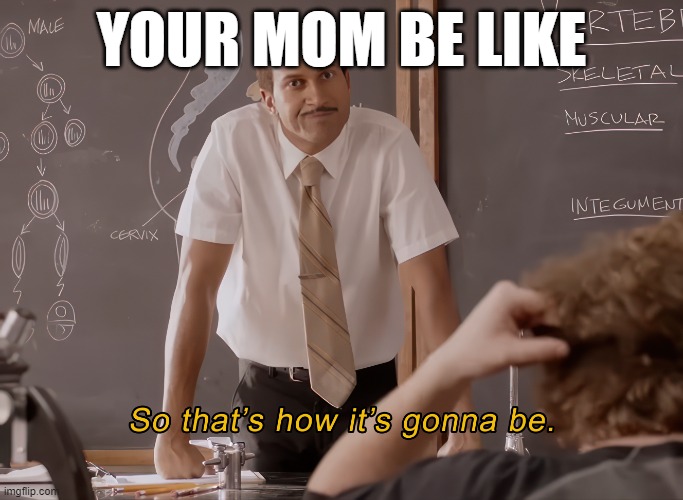 substitute teacher | YOUR MOM BE LIKE | image tagged in substitute teacher | made w/ Imgflip meme maker