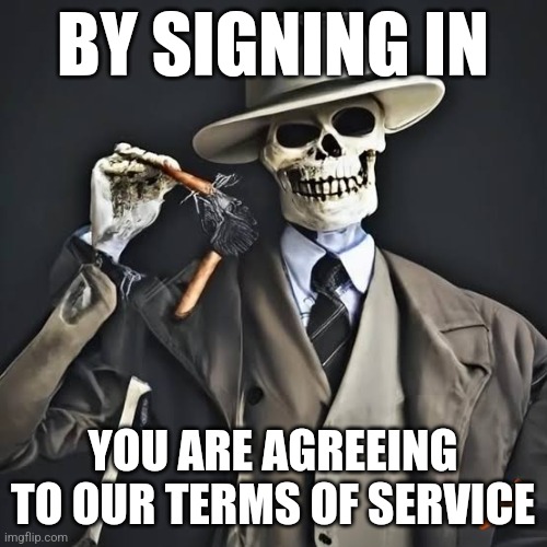 BY SIGNING IN; YOU ARE AGREEING TO OUR TERMS OF SERVICE | made w/ Imgflip meme maker