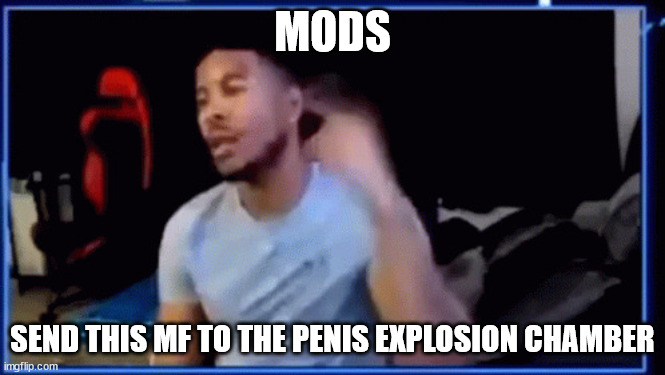 Mods ban him | MODS SEND THIS MF TO THE PENIS EXPLOSION CHAMBER | image tagged in mods ban him | made w/ Imgflip meme maker