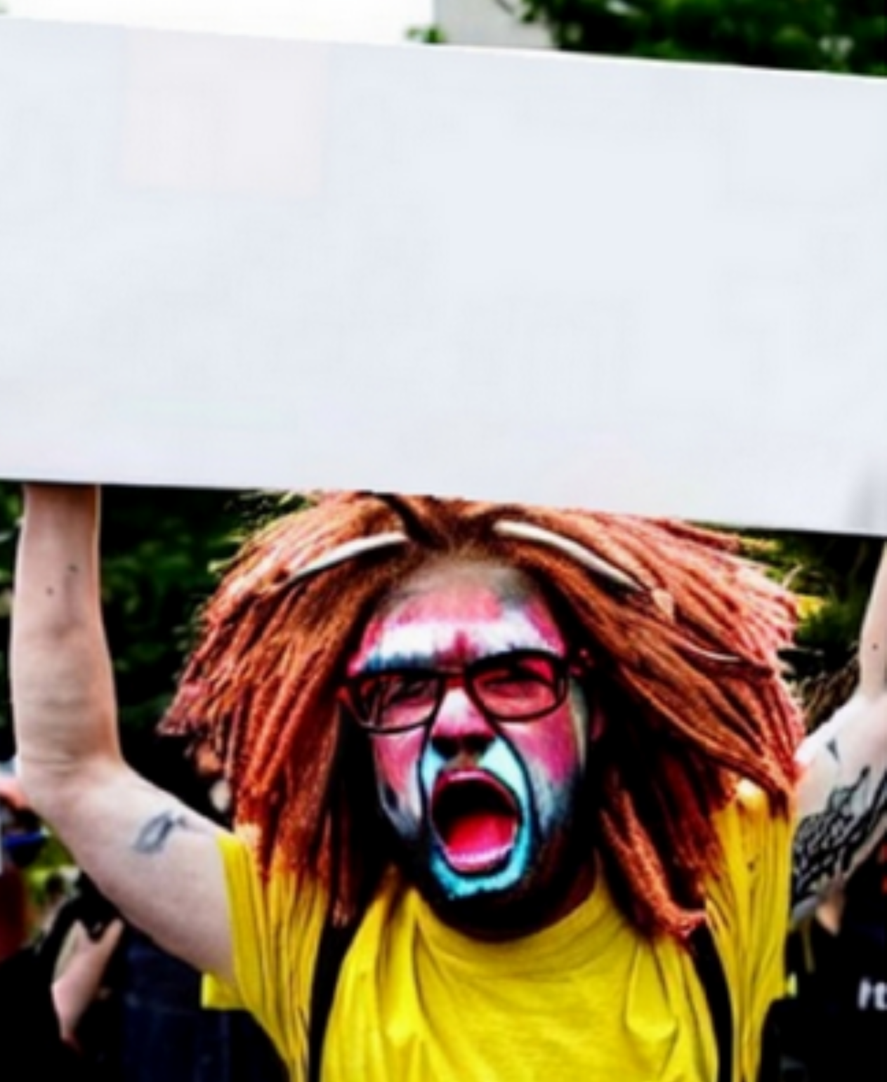 High Quality Unhinged Painted Protester Blank Meme Template
