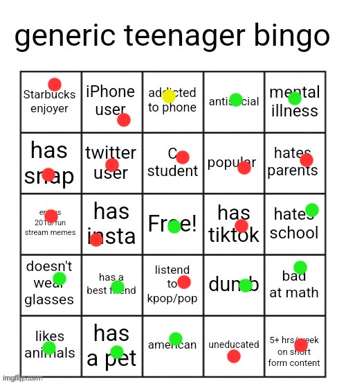 dont have a phone lmao | image tagged in generic teenager bingo | made w/ Imgflip meme maker