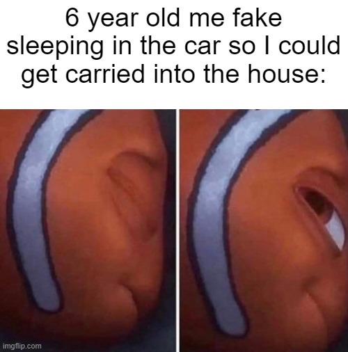 It only worked three times... | 6 year old me fake sleeping in the car so I could get carried into the house: | image tagged in memes,childhood,nostalgia,relatable memes,relatable,nemo | made w/ Imgflip meme maker