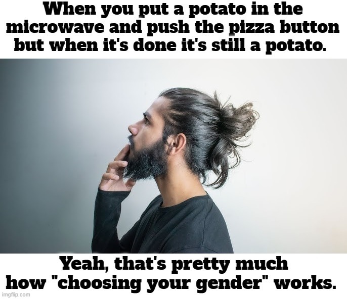 You say potato I say potatoe. | image tagged in gender confusion,gender identity,boys have a penis girls have a vagina,transgenderism,mental illness,special kind of stupid | made w/ Imgflip meme maker