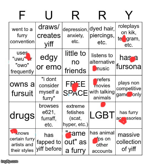 Furry Bingo | image tagged in furry bingo v2 | made w/ Imgflip meme maker
