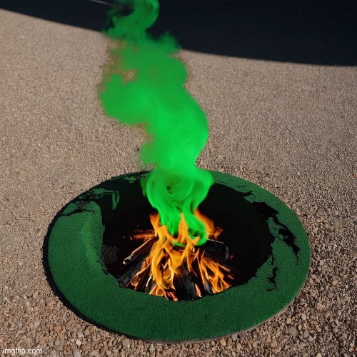 image tagged in green,fire,hole,wood | made w/ Imgflip meme maker